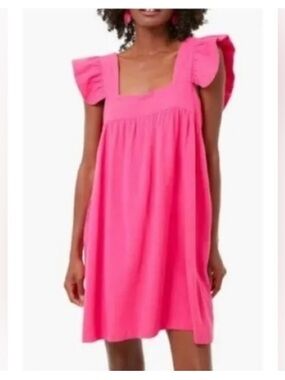Pomander Place Hot Pink Ruffle-Sleeve Mini Dress